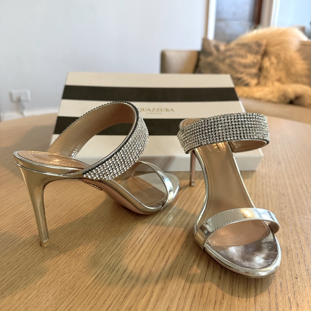 Aquazzura Silver Heels with Crystal Embellishments